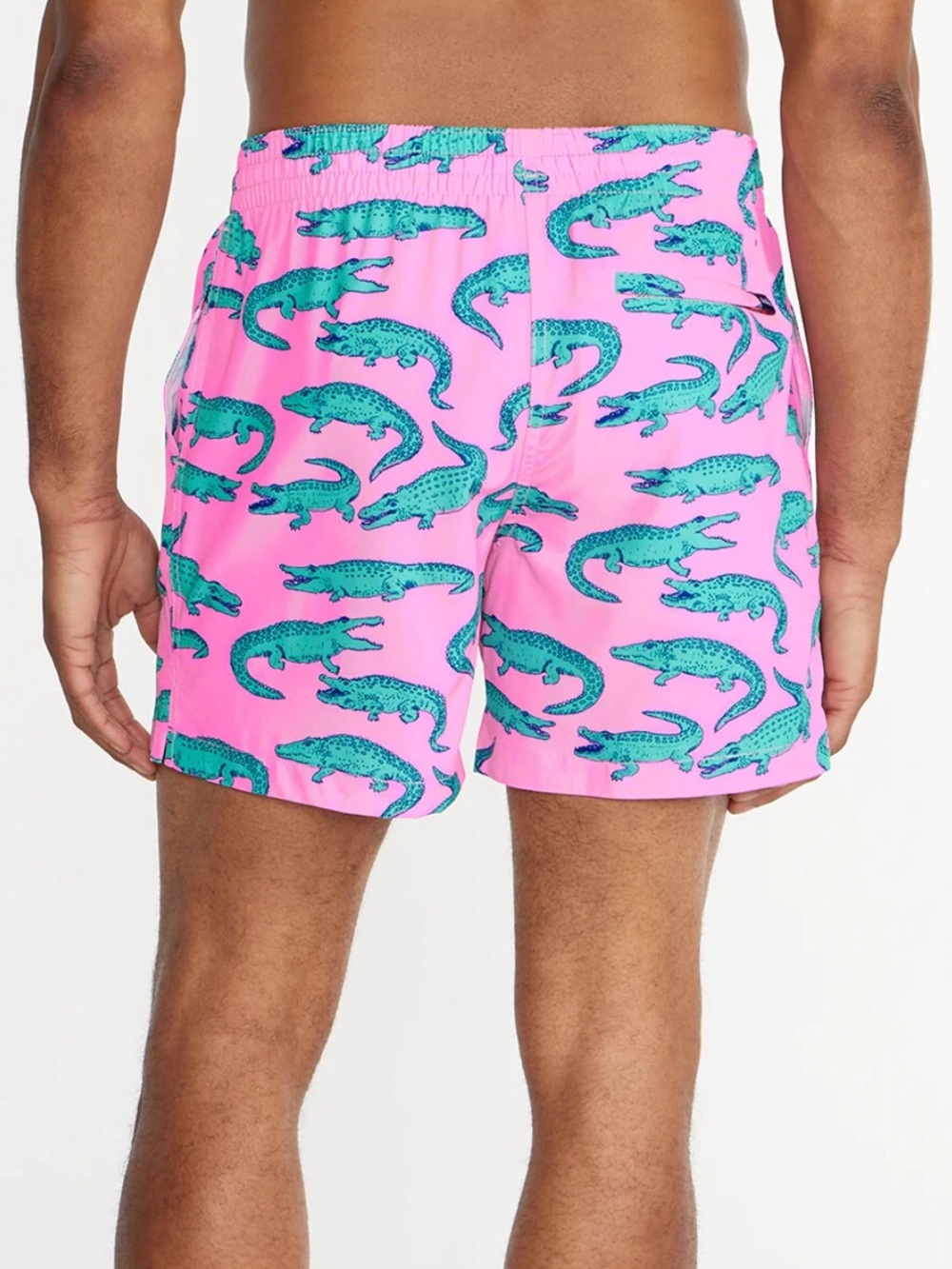 chubbies Pink Swim Trunks with Teal Alligator Print